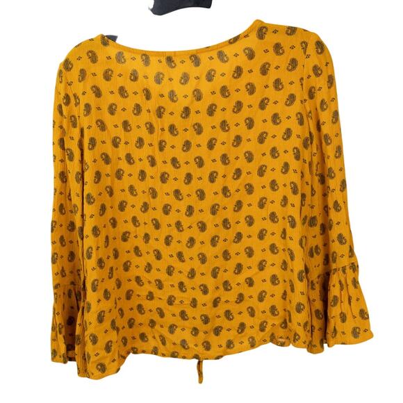 Mudd Girls Mustard Yellow Black Print Boho Top Medium - Picture 3 of 5